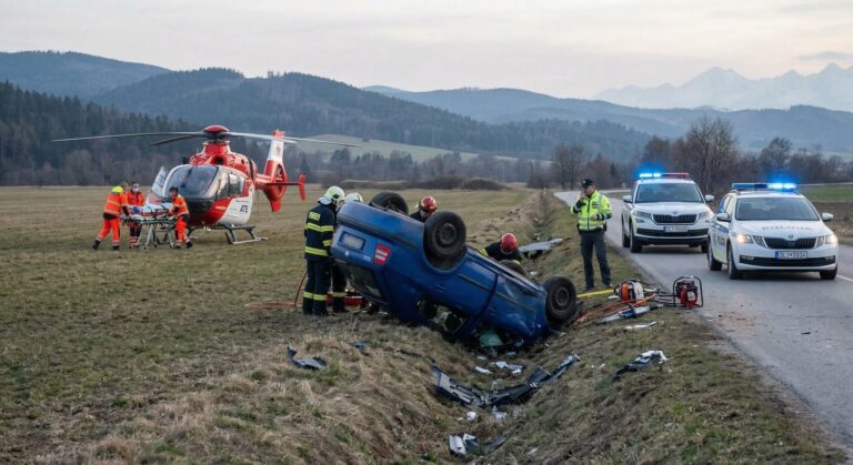 Ťažká nehoda pri Svite: 71-ročný vodič z Krompách havaroval s 1,7 promile, zasahoval vrtuľník