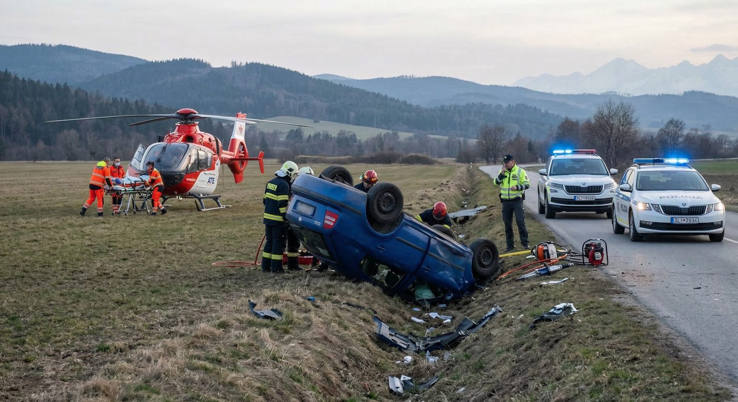 Ťažká nehoda pri Svite: 71-ročný vodič z Krompách havaroval s 1,7 promile, zasahoval vrtuľník