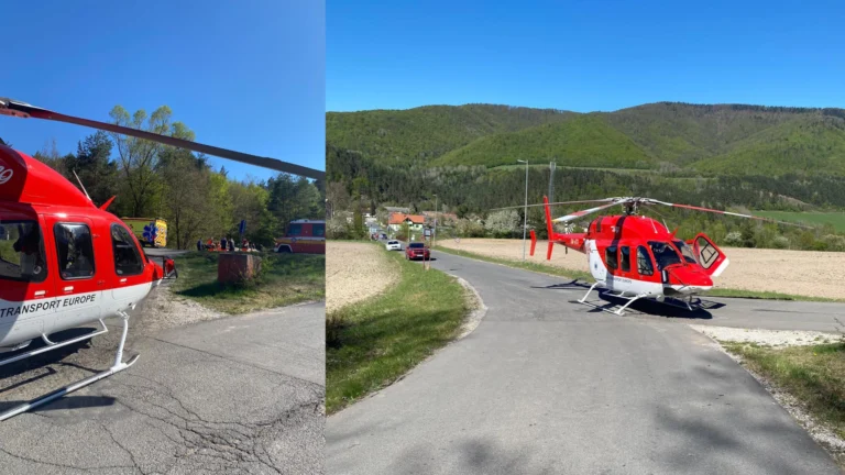 Pri Kluknave zasahoval vrtuľník: Zrážka auta s motorkou skončila vážnymi zraneniami