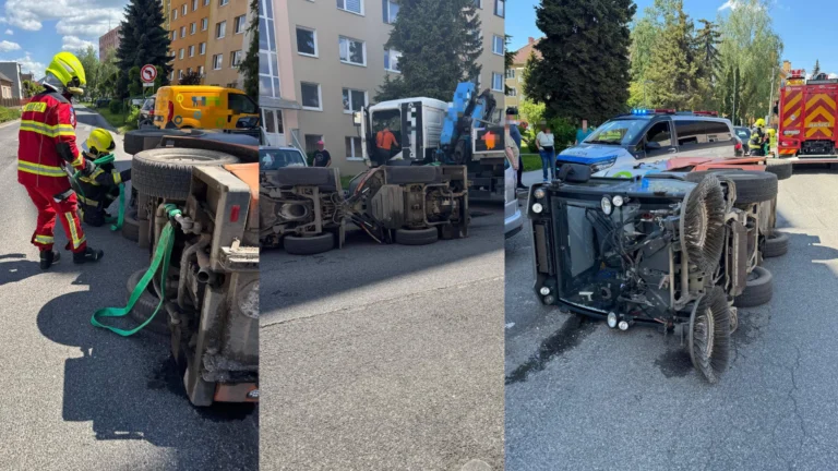 Keď nepozornosť úraduje na cestách: V Spišskej Novej Vsi skončilo jedno auto na boku, druhé mimo cesty
