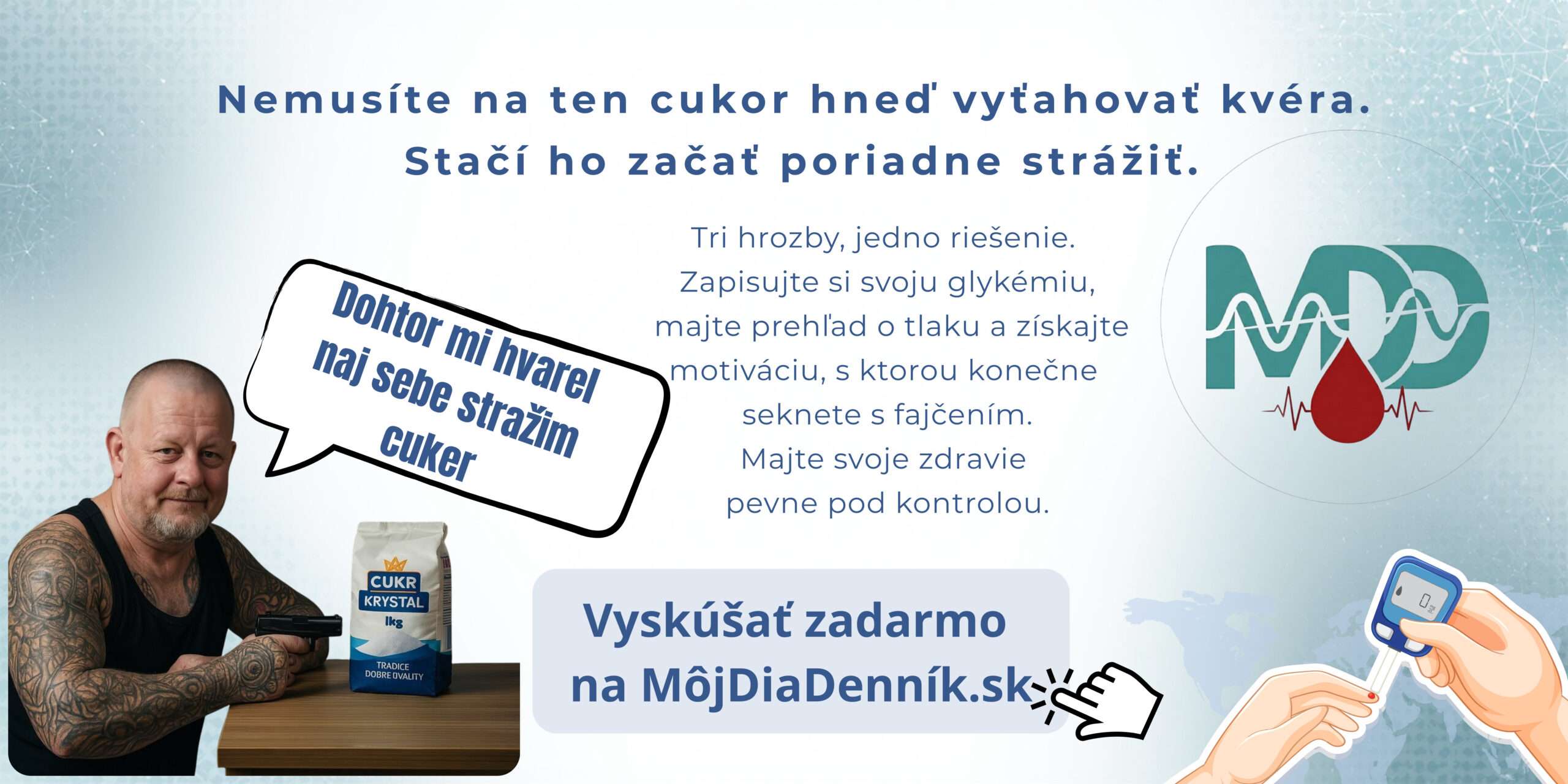 Slovenská online aplikácia MôjDiaDenník pre sledovanie glykémie, meranie krvného tlaku a správu liekov pre diabetikov.