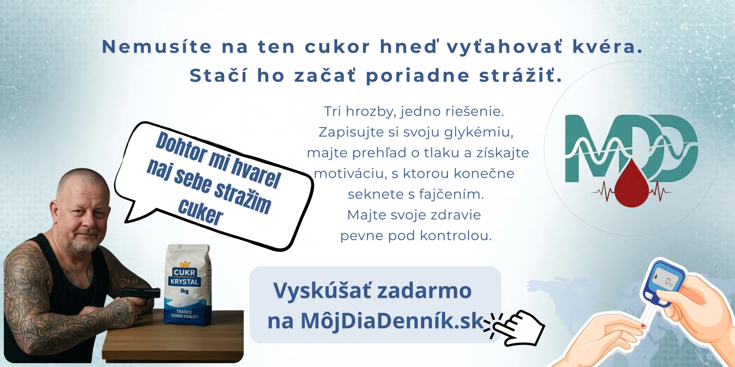 Slovenská online aplikácia MôjDiaDenník pre sledovanie glykémie, meranie krvného tlaku a správu liekov pre diabetikov.